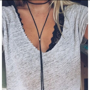 Western Suede leather rope wrap around long choker necklace with silver/cowgirl